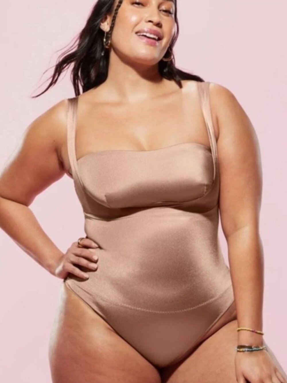 NWT Yitty Size 3X Beige Headliner Shaping Open Bust Thong Bodysuit
